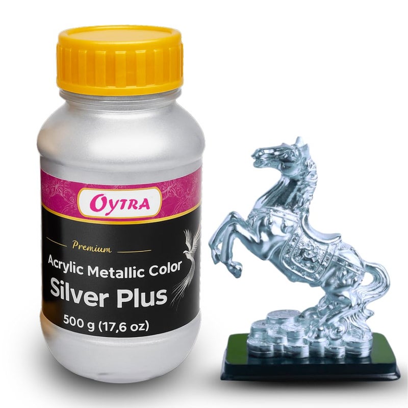 Oytra Silver Metallic Acrylic Paint 500 Grams for DIY Art and Craft Set Painting Drawings on Canvas Glass Wood Wall Car Metal Rock Steel Surfaces Professionals Artist Hobby Painters - Image 1