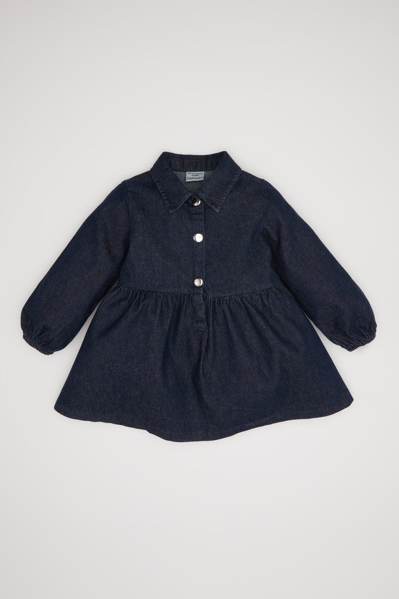 ديفاكتو فستان جينز بيبي بناتي قصة عادية كم طويل بياقة قميص - Image 1