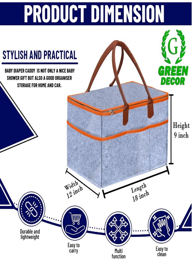 GREEN DECOR-Non Woven Fabric Diaper Caddy Bag with Handles & Zip Lock for Smart Mothers Baby Diaper Caddy Wipes Felt Storage Organizers,Foldable & Portable(Grey&Tan&Orange-18X12X9 Inch) - Image 2