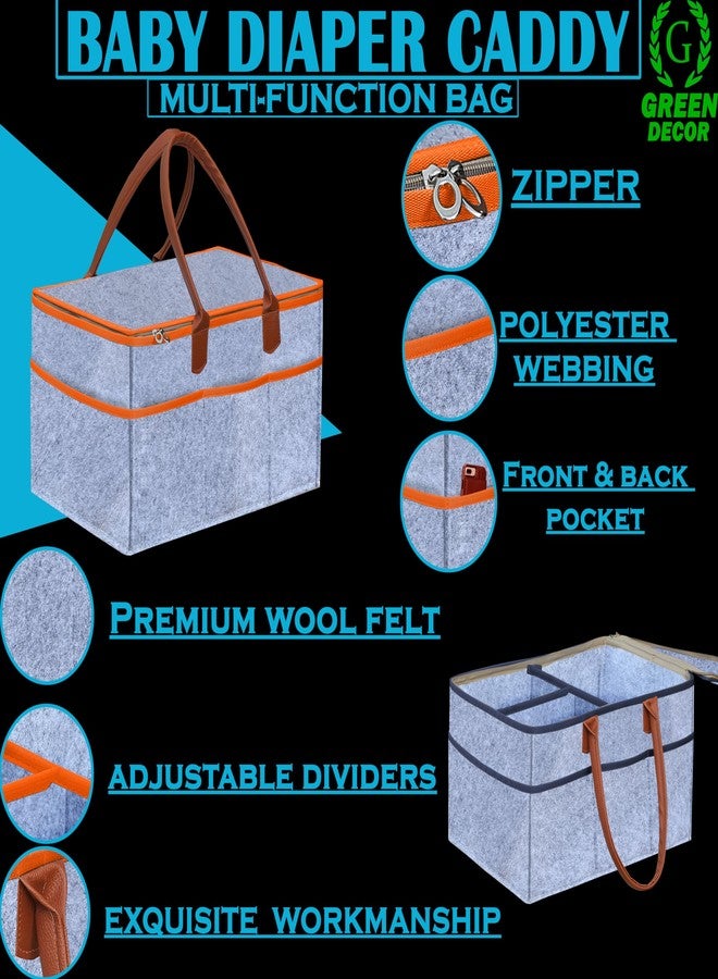 GREEN DECOR-Non Woven Fabric Diaper Caddy Bag with Handles & Zip Lock for Smart Mothers Baby Diaper Caddy Wipes Felt Storage Organizers,Foldable & Portable(Grey&Tan&Orange-18X12X9 Inch) - Image 4