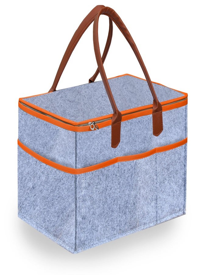 GREEN DECOR-Non Woven Fabric Diaper Caddy Bag with Handles & Zip Lock for Smart Mothers Baby Diaper Caddy Wipes Felt Storage Organizers,Foldable & Portable(Grey&Tan&Orange-18X12X9 Inch) - Image 1