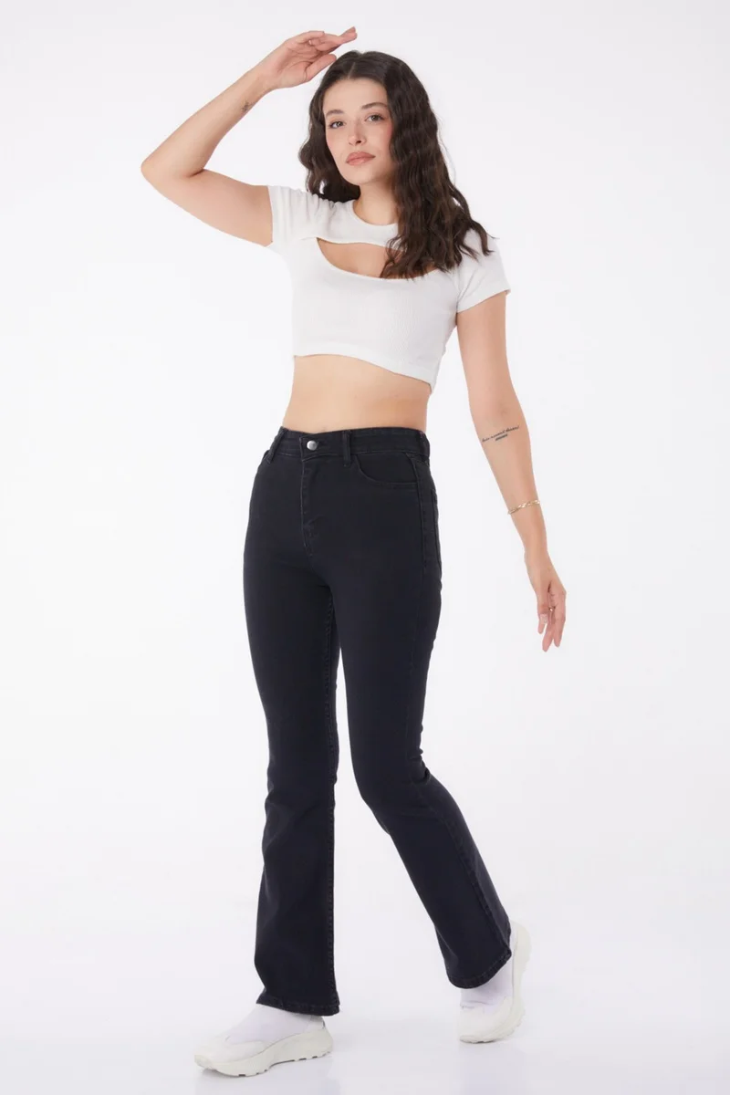 Tofisa Plain Mid Women's Anthracite Flared Jeans - 25960