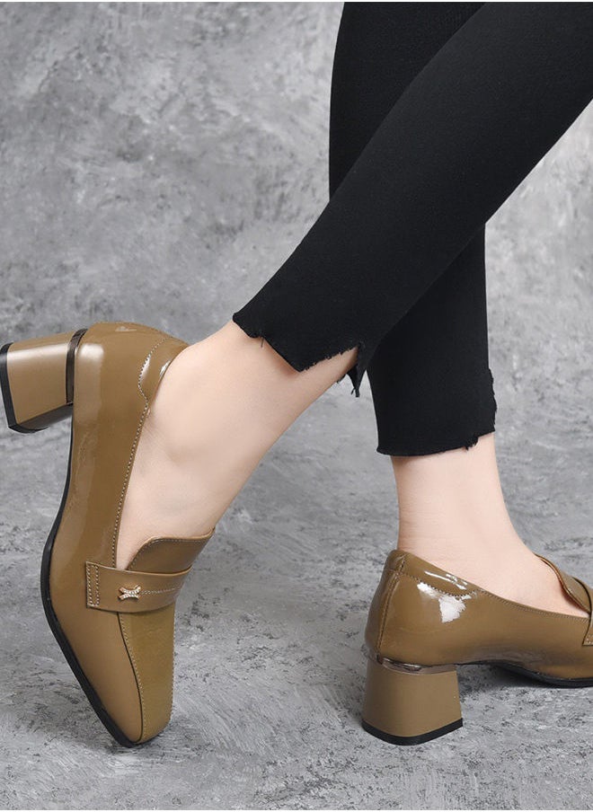 roaiss - Fashion Office Ladies Shoes Women Pu Leather Pumps Shoes British Style Square Toe Leather Shoes Mid Heel Chunky Heel Women's Shoes - Image 1