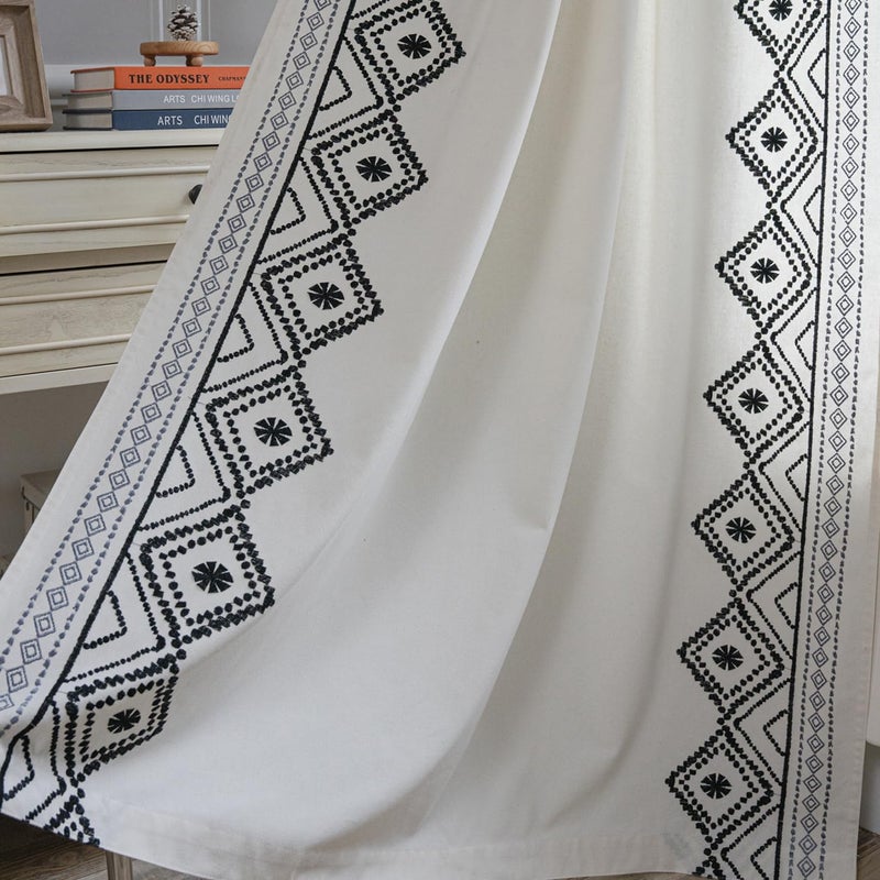 ColorBird Embroidered Boho Curtain for Bedroom, 2 Panels Black and White 84 inch Curtains Rod Pocket Curtain for Living Room Dining Closet Door - Image 1