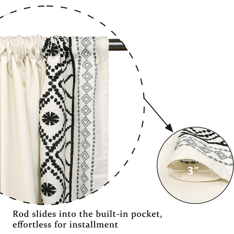 ColorBird Embroidered Boho Curtain for Bedroom, 2 Panels Black and White 84 inch Curtains Rod Pocket Curtain for Living Room Dining Closet Door - Image 4