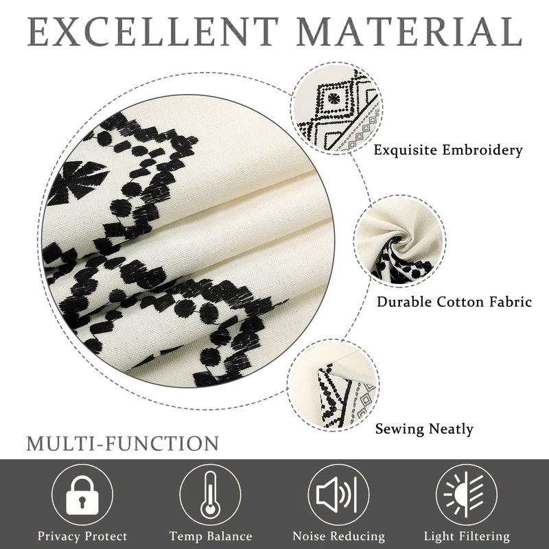 ColorBird Embroidered Boho Curtain for Bedroom, 2 Panels Black and White 84 inch Curtains Rod Pocket Curtain for Living Room Dining Closet Door - Image 3