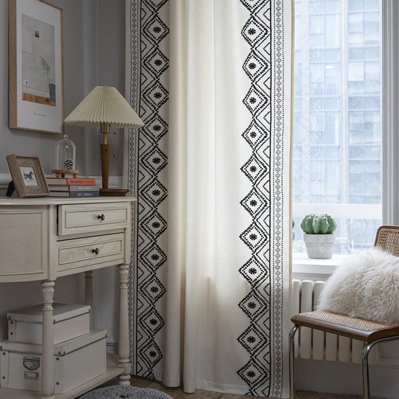 ColorBird Embroidered Boho Curtain for Bedroom, 2 Panels Black and White 84 inch Curtains Rod Pocket Curtain for Living Room Dining Closet Door - Image 2