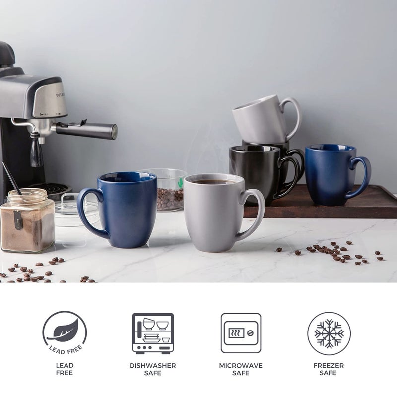 AmorArc 16oz Coffee Mugs Set of 6, Large Ceramic Coffee Mugs for Man, Woman, Dad, Mom, Modern Coffee Mugs Set with handle for Tea/Latte/Cappuccino/Milk/Cocoa. Dishwasher&Microwave Safe, Multi - Image 3
