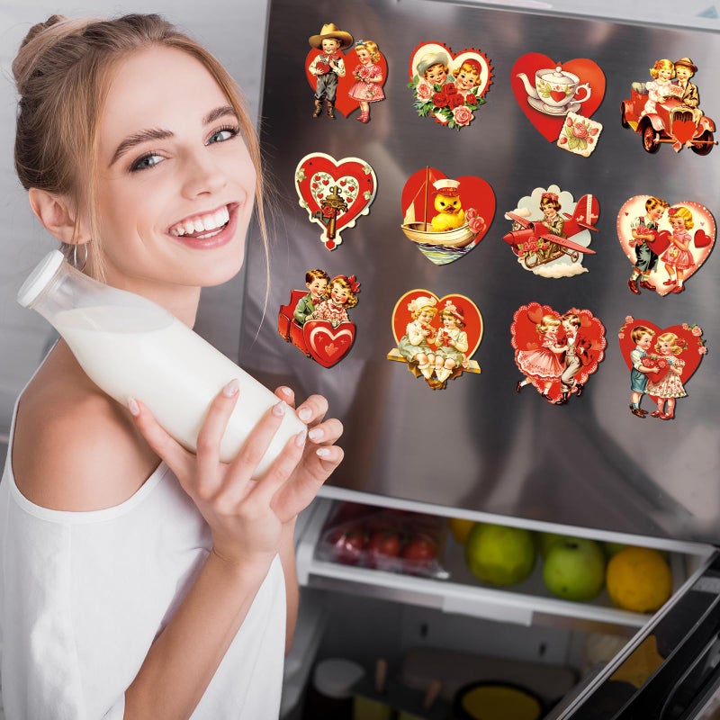 Copkim 30 Pcs Valentine's Day Refrigerator Magnets Vintage Heart Love Fridge Animals Rose Magnetic Stickers Holiday Valentine Fridge Magnets for Mailbox Car Kitchen Garage Metal Door - Image 5