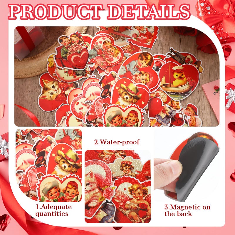 Copkim 30 Pcs Valentine's Day Refrigerator Magnets Vintage Heart Love Fridge Animals Rose Magnetic Stickers Holiday Valentine Fridge Magnets for Mailbox Car Kitchen Garage Metal Door - Image 2