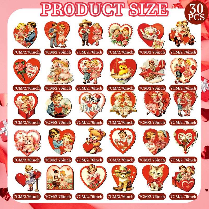 Copkim 30 Pcs Valentine's Day Refrigerator Magnets Vintage Heart Love Fridge Animals Rose Magnetic Stickers Holiday Valentine Fridge Magnets for Mailbox Car Kitchen Garage Metal Door - Image 3
