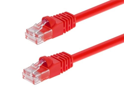 Monoprice Cat6 Ethernet Patch Cable - Snagless RJ45, Pure Bare Copper, 550MHz, UTP, 24AWG, 7 Feet, Red - Fullboot Series - Image 1