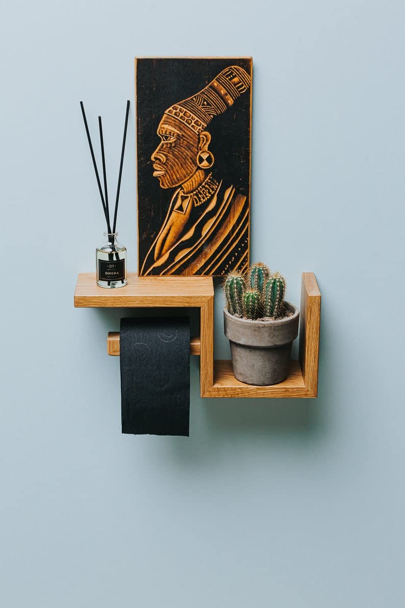 IThree Wooden Toilet Paper Holder in | Bathroom Toilet Paper roll Holder 1 Toilet Paper roll Hanger Wooden Brown Wall Toilet Roll Holder Rustic Solid Wood Tissue Holder. - Image 2