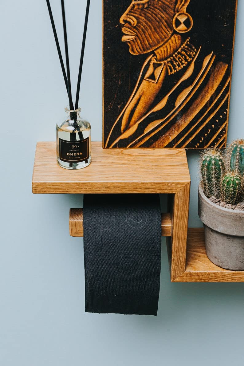 IThree Wooden Toilet Paper Holder in | Bathroom Toilet Paper roll Holder 1 Toilet Paper roll Hanger Wooden Brown Wall Toilet Roll Holder Rustic Solid Wood Tissue Holder. - Image 3