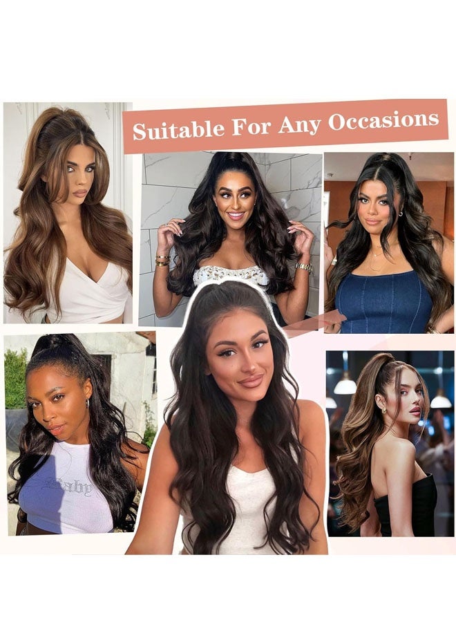 وصلة شعر ذيل حصان برباط للنساء، وصلات شعر طويلة مموجة للاستخدام اليومي (أسود) - Image 3