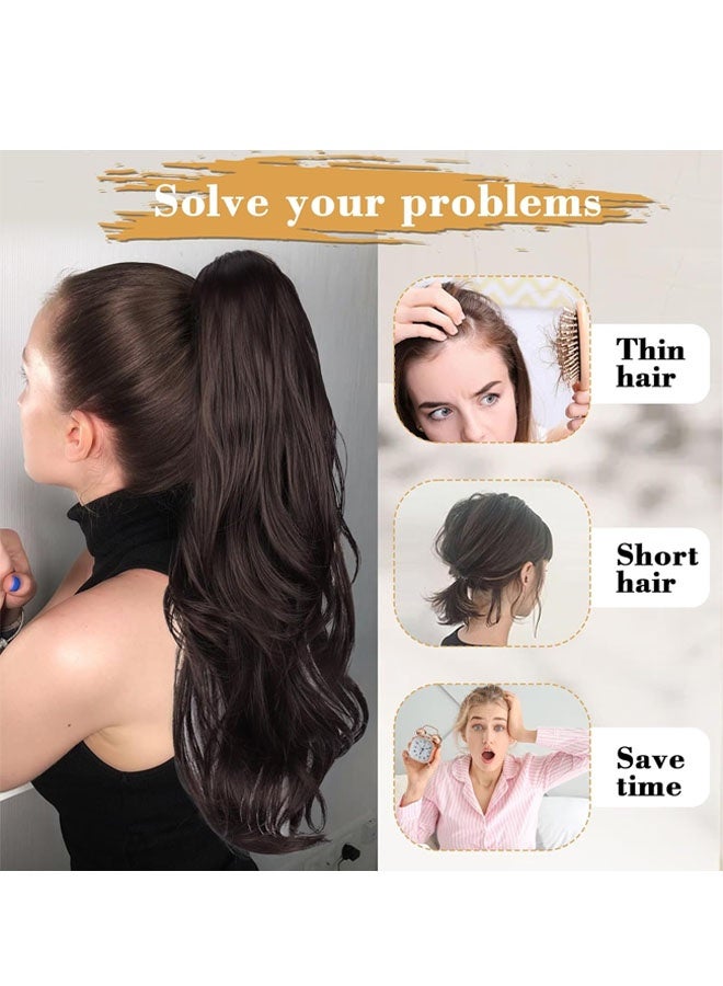 وصلة شعر ذيل حصان برباط للنساء، وصلات شعر طويلة مموجة للاستخدام اليومي (أسود) - Image 5