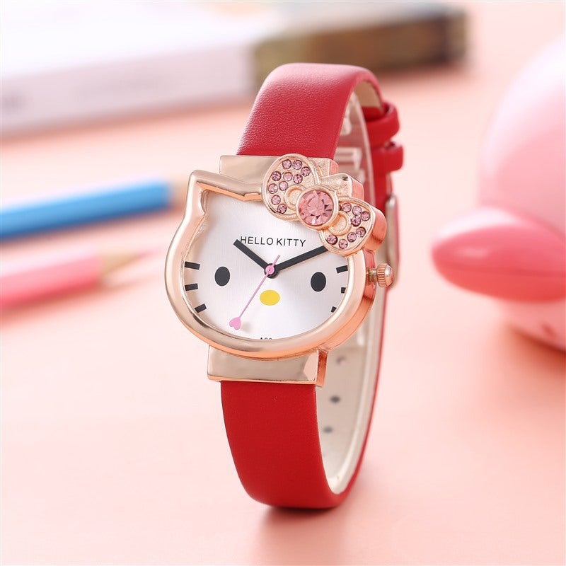Hello Kitty Kids Watch and Bracelet Set Belt Red-Rose Gold Shell