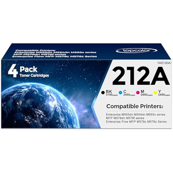 خراطيش حبر 212A بديل لخراطيش الحبر 212A W2120A عالية الإنتاجية لطابعة الألوان M554DN M555DN M555X FLOW MFP M578C M578Z (4 عبوات، أسود/سماوي/أصفر/قرمزي) - Image 2