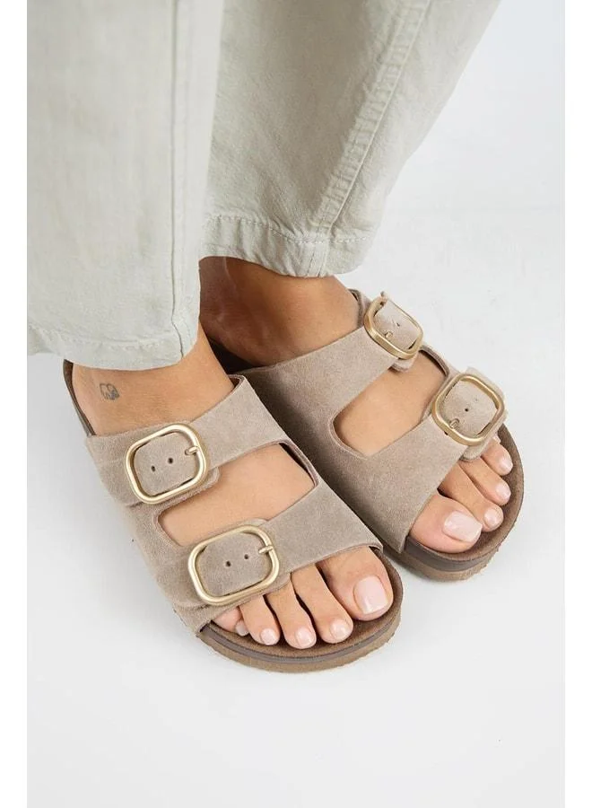 Manijero  Jazmin Women's Genuine Leather Double Buckle Vizon Slippers. for Women | Best Price UAE