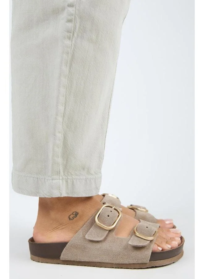 Manijero  Jazmin Women's Genuine Leather Double Buckle Vizon Slippers. for Women | Best Price UAE