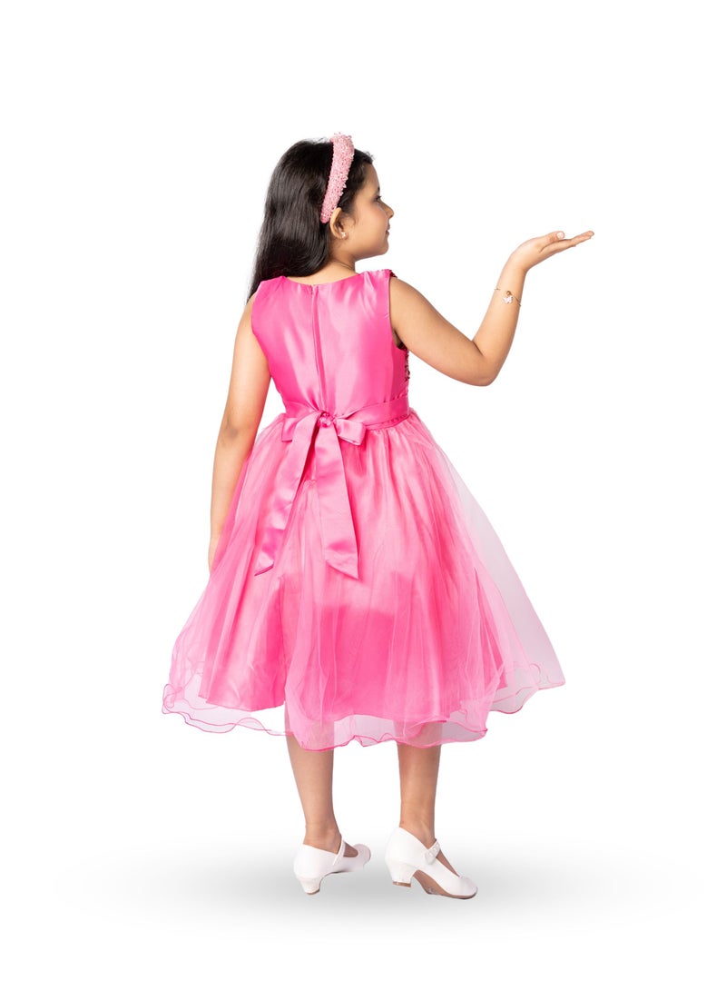 D'Daniela Sparkly Sequins and Flower Dress Fuchsia - Image 2