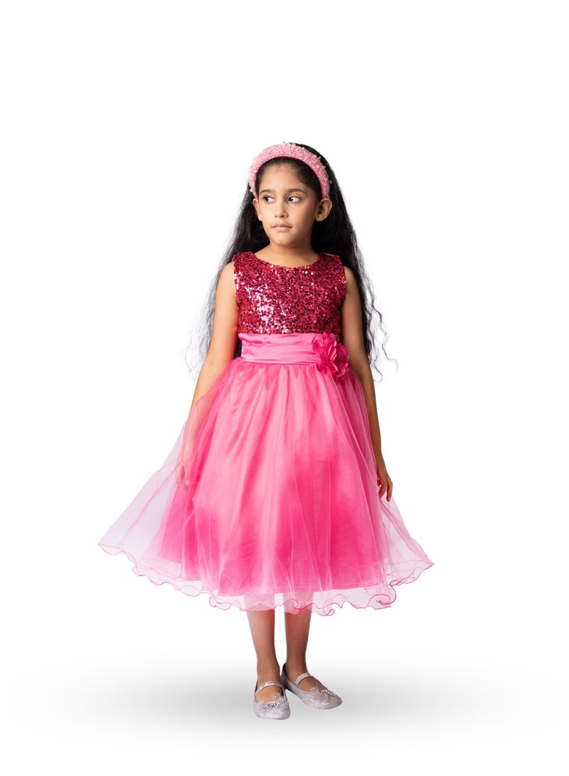 D'Daniela Sparkly Sequins and Flower Dress Fuchsia - Image 1