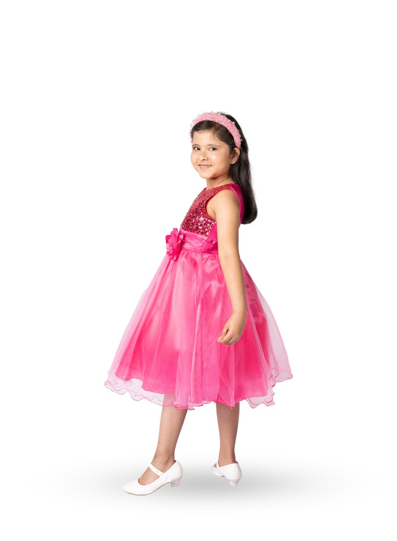 D'Daniela Sparkly Sequins and Flower Dress Fuchsia - Image 3