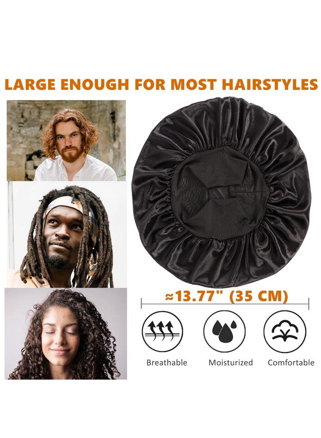 Himoswis قبعة للرجال، قبعة شعر للنوم، قبعات ساتان مزدوجة الطبقة للنساء السوداء ذات الشعر المجعد، قبعة نوم قابلة للعكس (كبير، أسود/أسود) - Image 4
