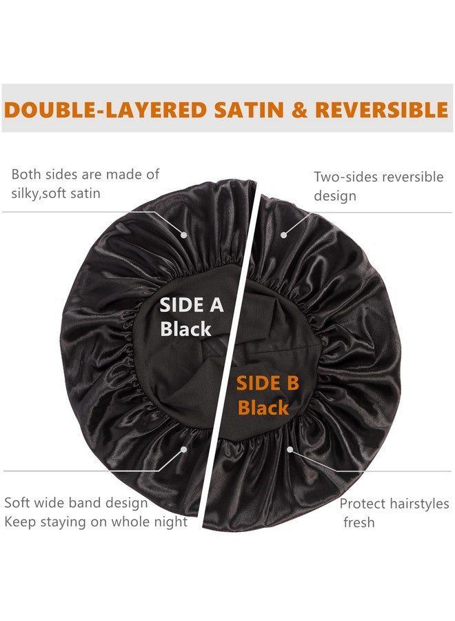 Himoswis قبعة للرجال، قبعة شعر للنوم، قبعات ساتان مزدوجة الطبقة للنساء السوداء ذات الشعر المجعد، قبعة نوم قابلة للعكس (كبير، أسود/أسود) - Image 2