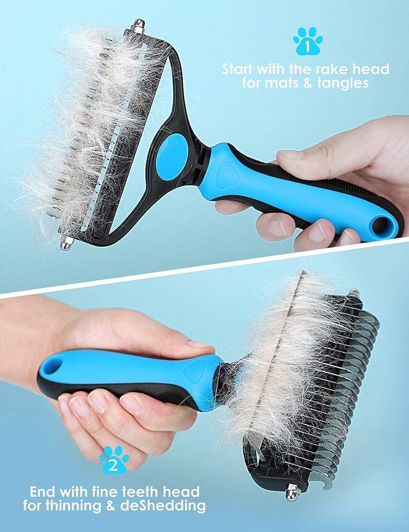 TRIONZZA,Professional Dog Comb Dematting Brush Shedding Pet Grooming Tool for Cats and Dogs Removes Mats and Tangles | Self Cleaning Dual Side Stainless Steel Dog Hair Brushes - Image 5