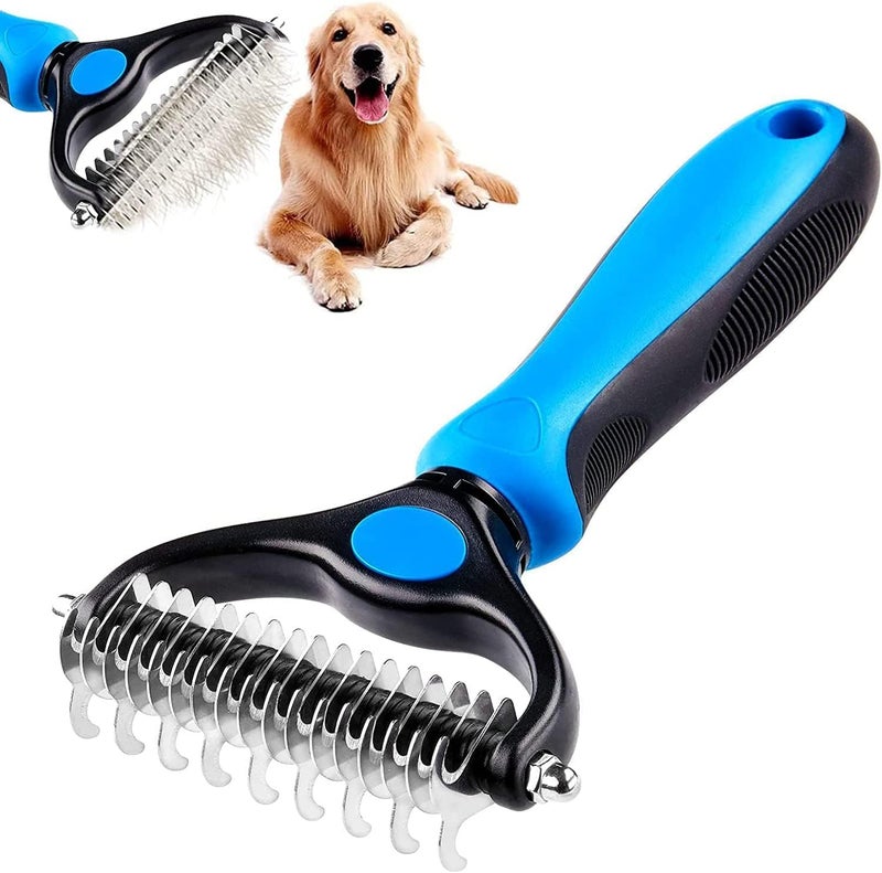 TRIONZZA,Professional Dog Comb Dematting Brush Shedding Pet Grooming Tool for Cats and Dogs Removes Mats and Tangles | Self Cleaning Dual Side Stainless Steel Dog Hair Brushes - Image 1