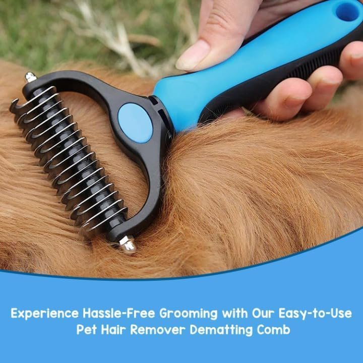 TRIONZZA,Professional Dog Comb Dematting Brush Shedding Pet Grooming Tool for Cats and Dogs Removes Mats and Tangles | Self Cleaning Dual Side Stainless Steel Dog Hair Brushes - Image 4
