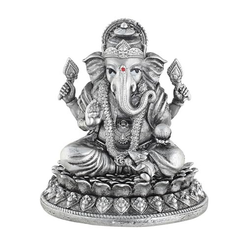 PRD CARATCAFE Silver Ganesha Murti for Car,Home & Office Pure 925 Solid Chandi Metal Idol of Ganesh Ji with Four Arms. Antique Look God Idol, Gift Item for All Occasions & Festivals.(33-35 GMS). - Image 1