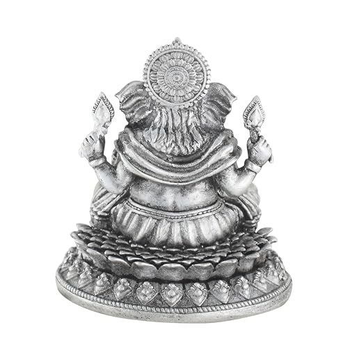PRD CARATCAFE Silver Ganesha Murti for Car,Home & Office Pure 925 Solid Chandi Metal Idol of Ganesh Ji with Four Arms. Antique Look God Idol, Gift Item for All Occasions & Festivals.(33-35 GMS). - Image 4