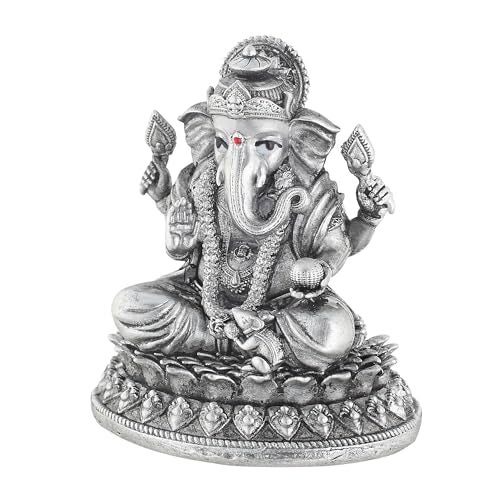PRD CARATCAFE Silver Ganesha Murti for Car,Home & Office Pure 925 Solid Chandi Metal Idol of Ganesh Ji with Four Arms. Antique Look God Idol, Gift Item for All Occasions & Festivals.(33-35 GMS). - Image 2