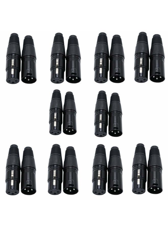 Gchee 10 Pairs DMX XLR 3 Pin Male/Female Audio Mic Snake Plug Audio Microphone Cable Connector, Black Housing - Image 1