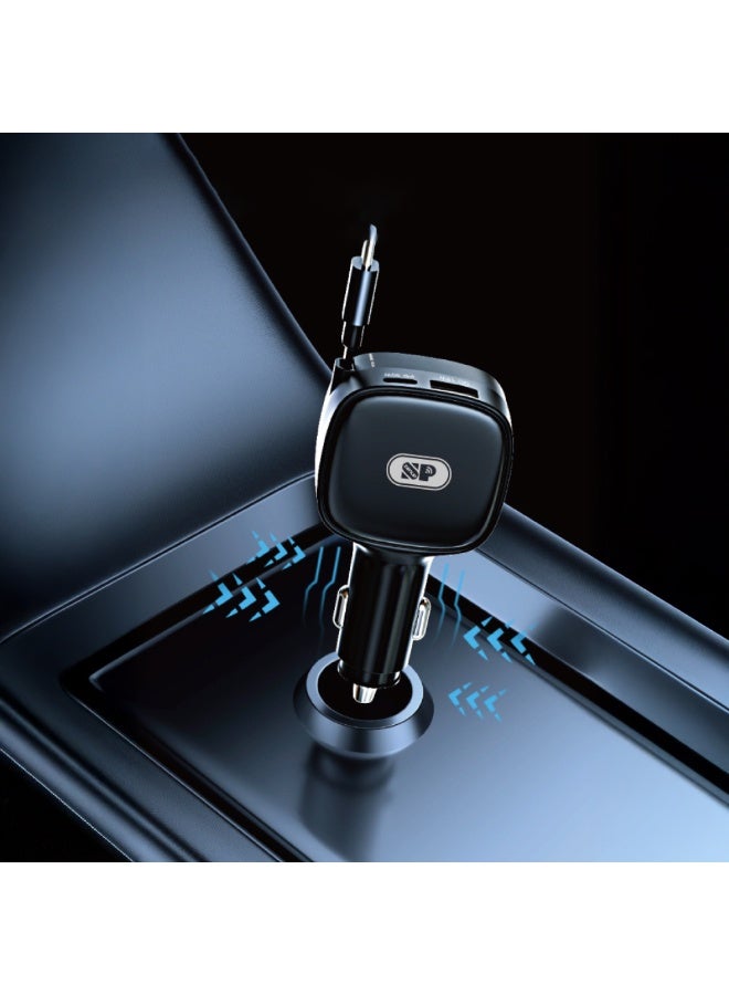 SP ISNUP 78W Fast Car Charger with Retractable Type-C Cable – 3 Outputs (PD 30W + USB QC 18W) - Image 2