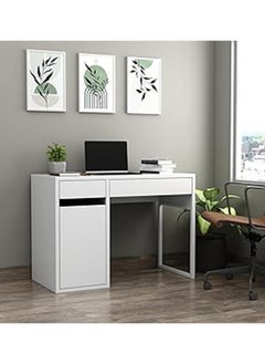 RIGID Wooden Workstation Desk with Two Drawers & File Cabinet White 75x105x50cm  - Image 1