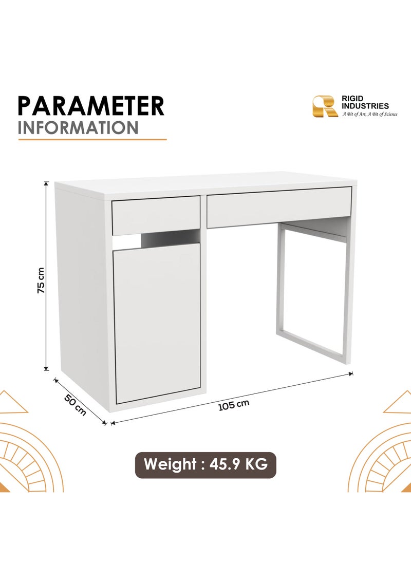 RIGID - Wooden Workstation Desk with Two Drawers & File Cabinet White 75x105x50cm - Image 1