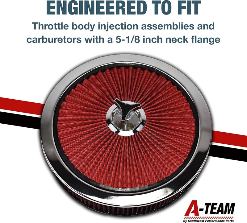 A-Team Performance High Flow Replacement Air Cleaner Assembly with Flow-Thru Lid - 14"x3" Red - Image 4
