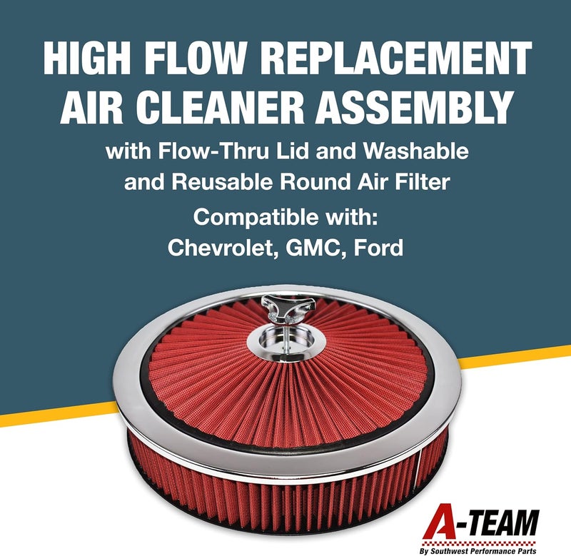 A-Team Performance High Flow Replacement Air Cleaner Assembly with Flow-Thru Lid - 14"x3" Red - Image 3