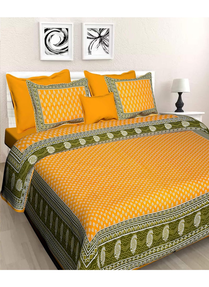 Meejoya Meejoya Cotton Rajasthani Jaipuri Traditional King Size Double Bedsheet with 2 Pillow Covers Multicolour 