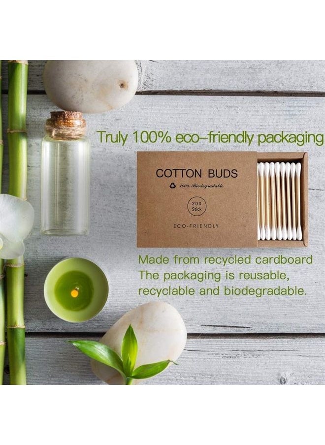 eyxformula Bamboo Cotton Swabs 400 Count - Vegan Cotton Buds - Natural Wooden Ear Sticks With Double Tipped - Organic Cotton Swabs For Ear Wax Removal  - Image 2
