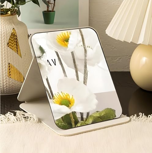 ONICORN Folding Makeup Mirror - Portable Small Size PU Leather Travel Mirror, Exquisite HD Round Edge Corner Glass, Adjustable Angle Vanity Mirror with Stand (White Pack of 1) - Image 5