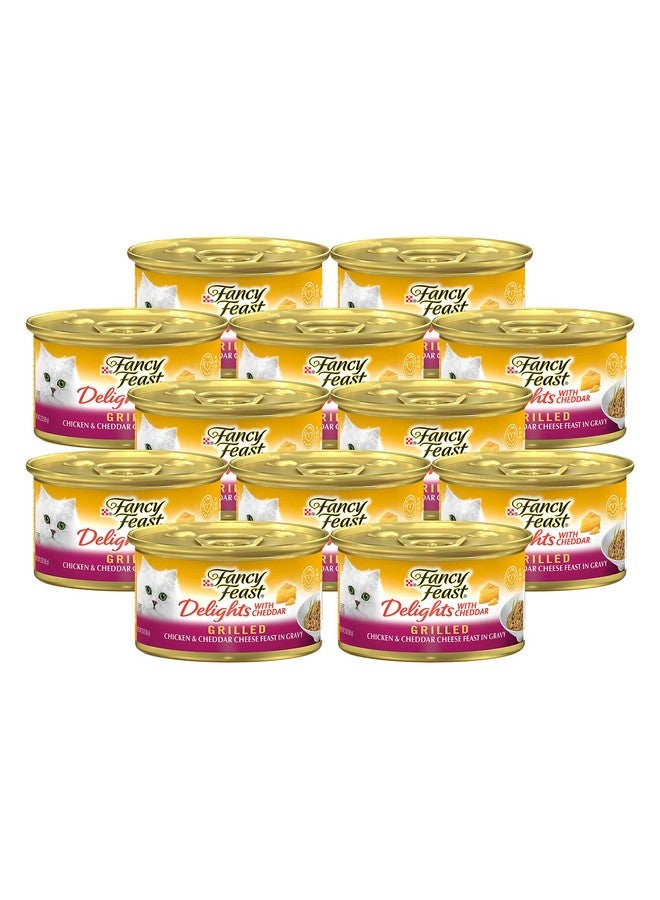 PURINA Fancy Feast Delights Canned Wet Cat Food, Grilled Chicken & Cheddar Cheese Feast in Gravy, Gourmet Cat Food for Adult Cats, 3-Ounce Cans (Pack of 12) - Image 1