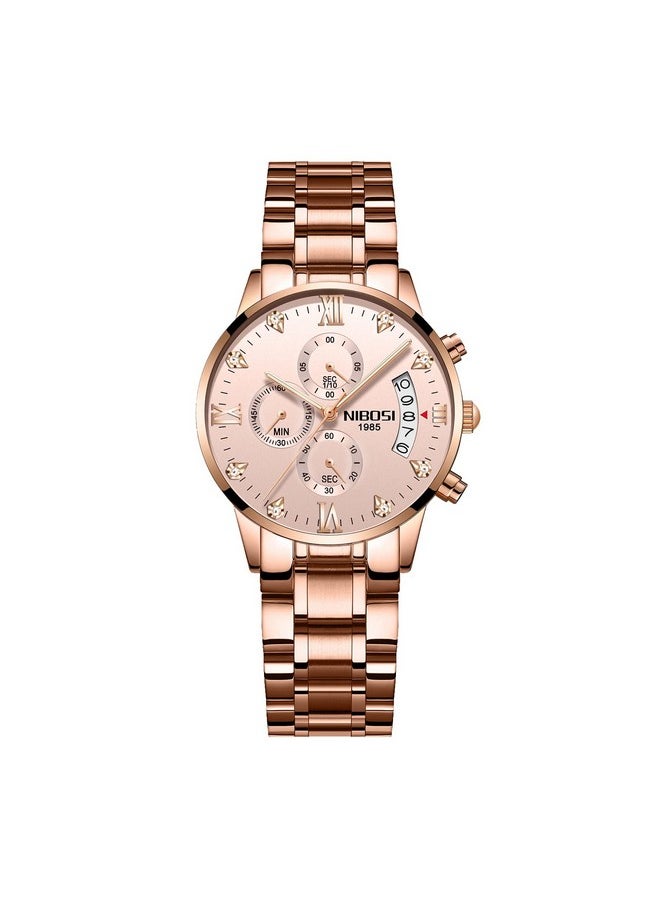 NIBOSI - NIBOSI Women's Watches Analog Quartz Diamond Dail Watches for Women Ladies Fashion Casual Chronograph Watches with Stainless Steel Strap, Dial Color-Rose Gold - Image 1