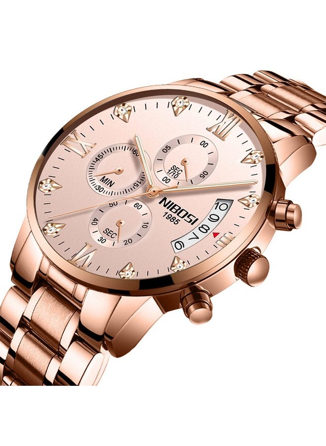 NIBOSI - NIBOSI Women's Watches Analog Quartz Diamond Dail Watches for Women Ladies Fashion Casual Chronograph Watches with Stainless Steel Strap, Dial Color-Rose Gold - Image 1