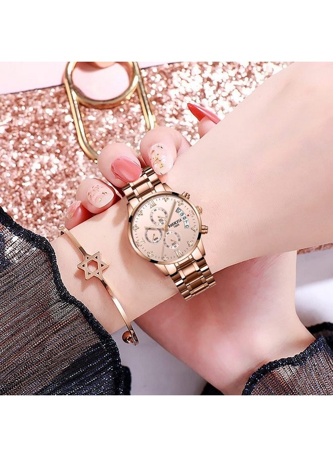 NIBOSI - NIBOSI Women's Watches Analog Quartz Diamond Dail Watches for Women Ladies Fashion Casual Chronograph Watches with Stainless Steel Strap, Dial Color-Rose Gold - Image 1