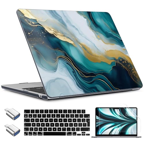 TWOLSKOO for MacBook Air 15 inch Case 2025 2024 2023 Release M4 A3241 M3 A3114 M2 A2941, Plastic Hard Shell & Screen Protector & Keyboard Cover & Type C Adapter, Graphite Marble - Image 1
