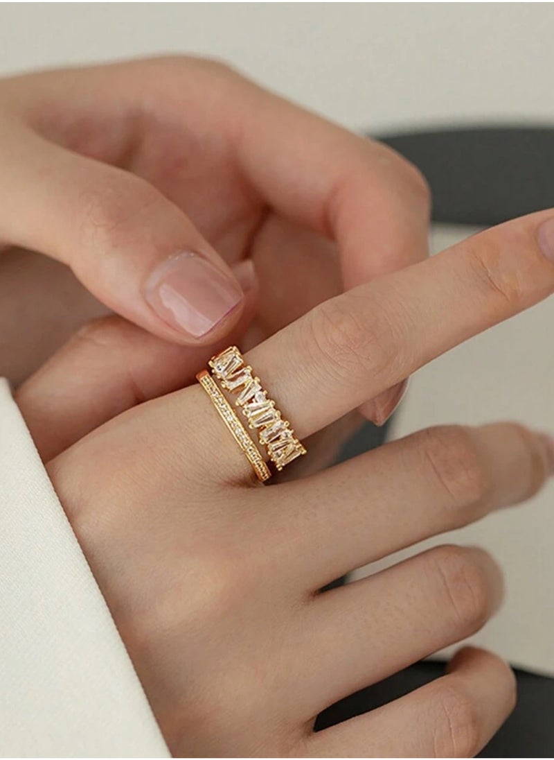 sixtyfour Elegant Gold Plated Cubic Zirconia Ring For Women One Size  - Image 1